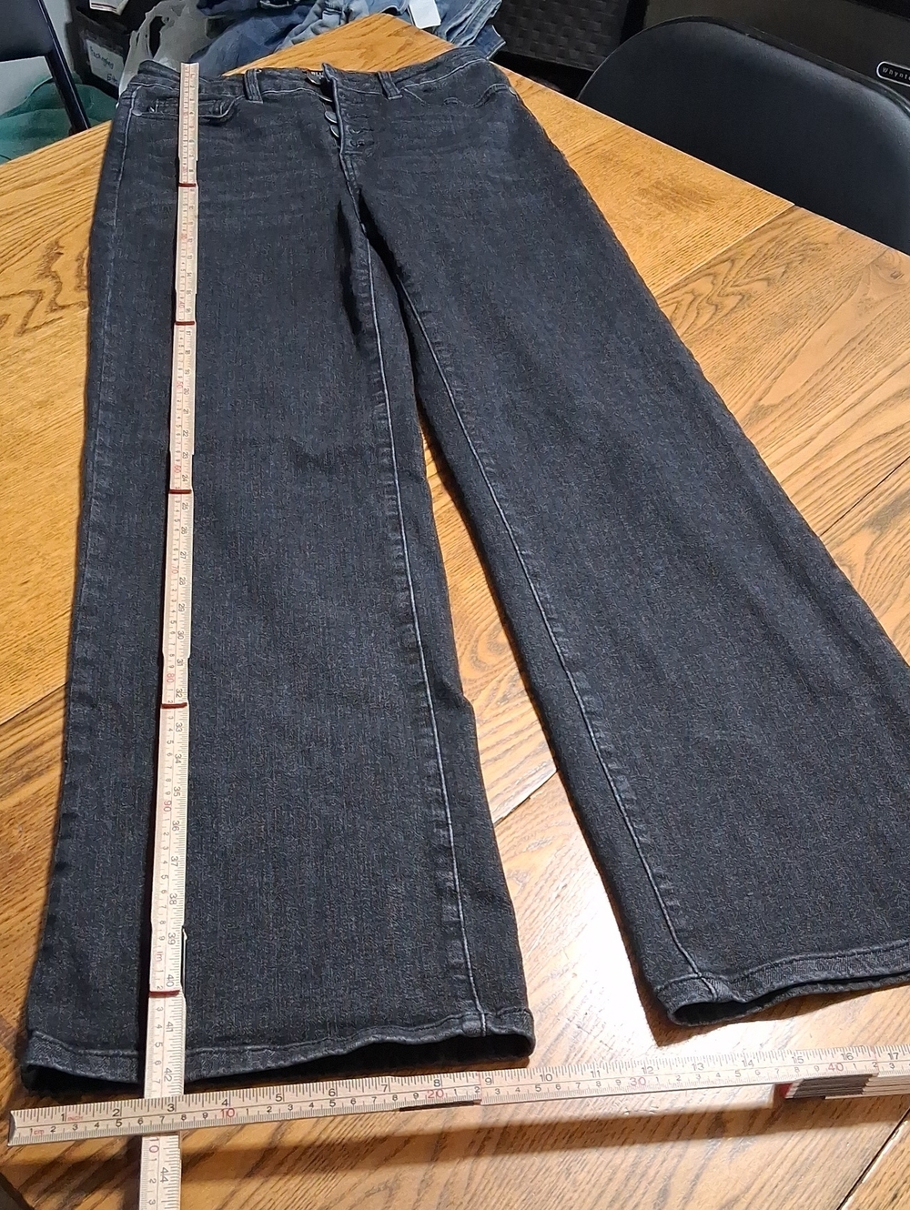 JUDY BLUE Jeans Womens  5 X 27 BLACK Faded BUTTON FLY Pants Denim Used WIDE LEGS